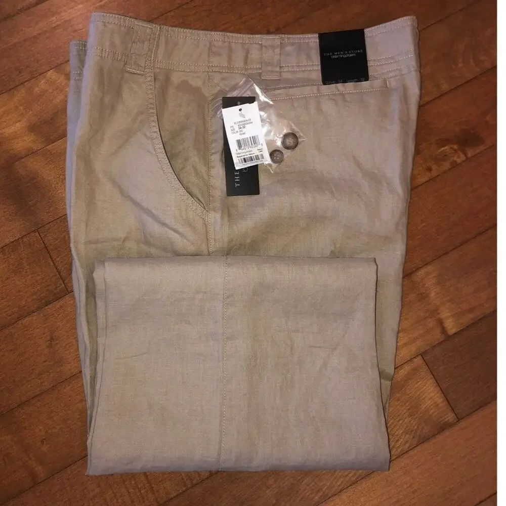 NWT Bloomingdales the mens store linen kahaki pants size 34 X 32